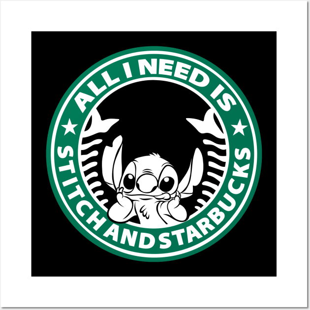 All I need is Stitch and Starbucks Wall Art by ryandraws_stuff